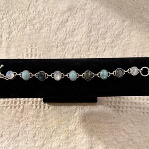 Labradorite, Moonstone, and Larimar Bracelet, Sterling Silver
